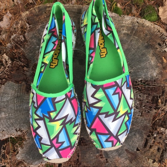 Loudmouth Slip On Espadrilles Loafers Retro Style Geometric Bright Green - Picture 3 of 8